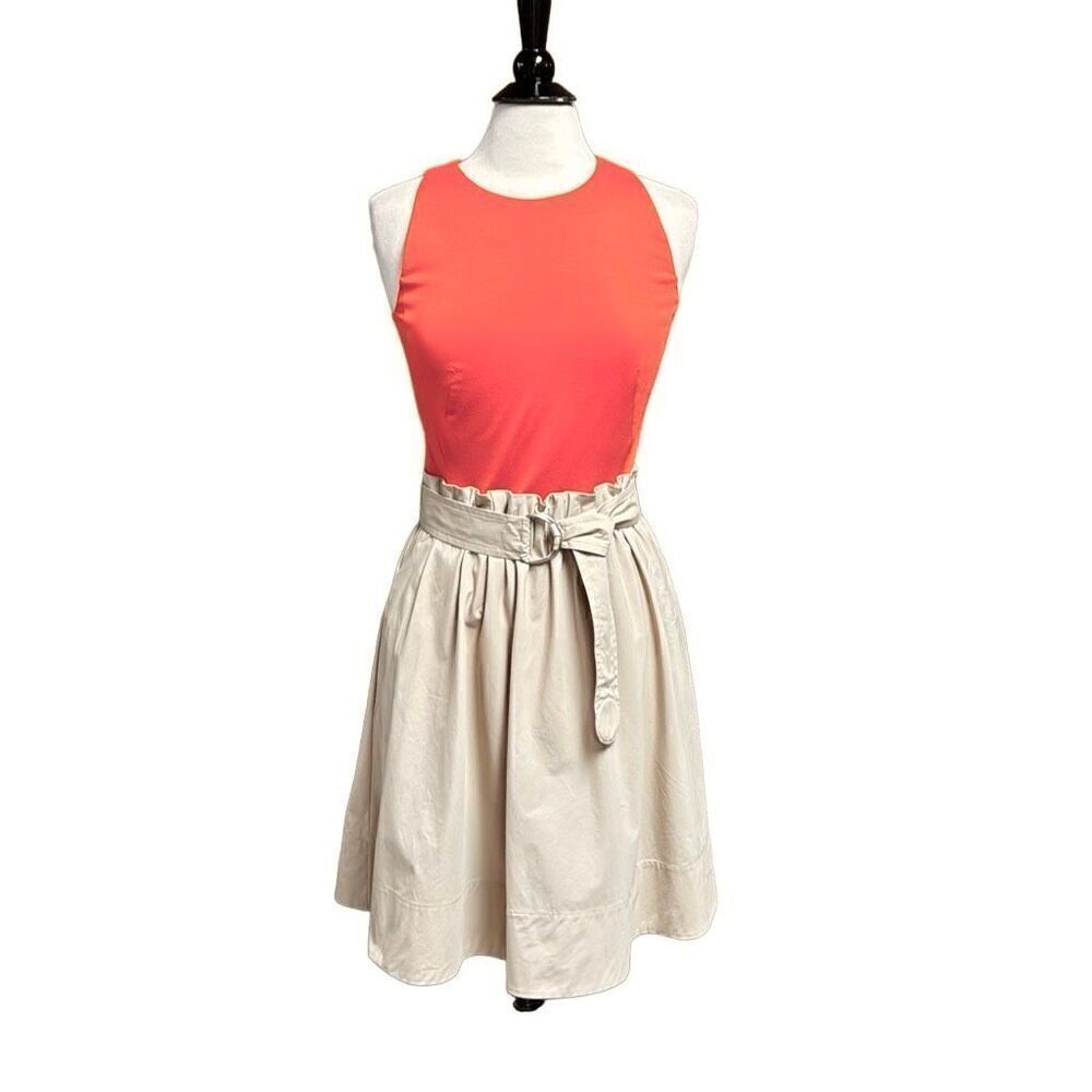 Akris Punto Womens Orange & Beige Belted Dress Size 8 NEW